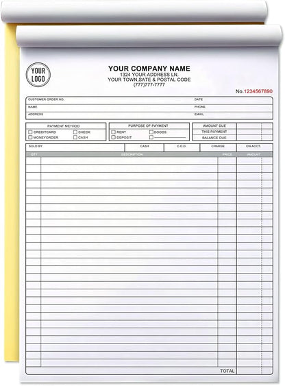Custom Invoice Book with Logo 100 Set Personalized Receipt Books Customized by Unknown