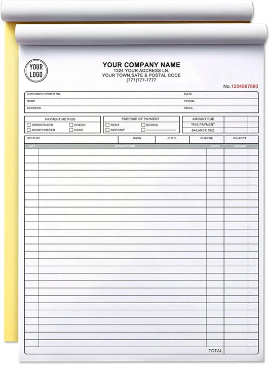 Custom Invoice Book with Logo 100 Set Personalized Receipt Books Customized by Unknown