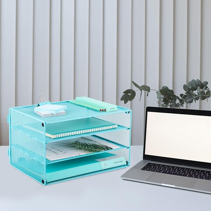 EASEPRES Paper Organizer Tray, 3 Tier Mesh Desk File Organizer Letter Sorter - Image 3