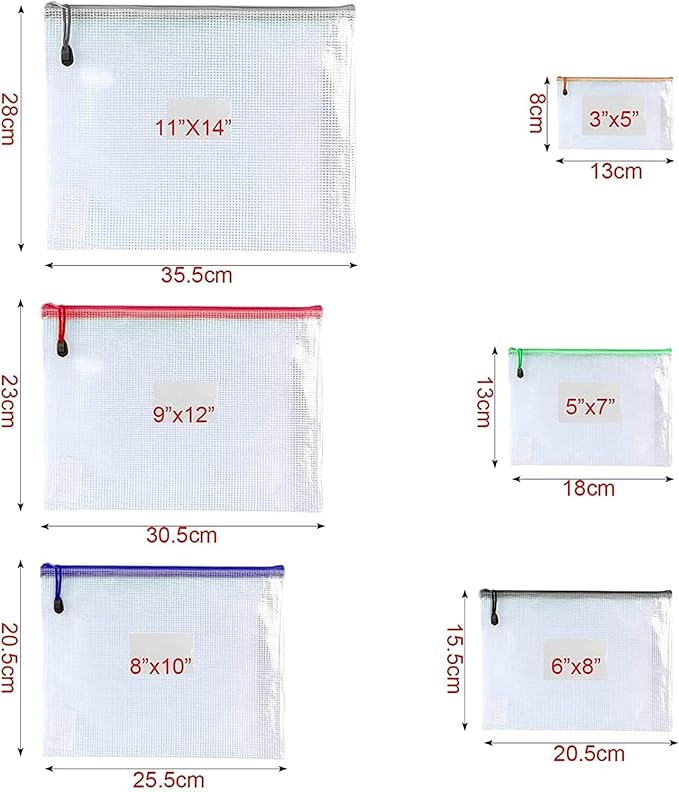 Oaimyy-18 Pcs, Large Mesh Zipper Pouch Document Folders Bag Plastic Zip File - Image 4
