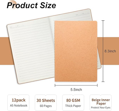 miikoul 12 Pack A5 Kraft Paper Notebook Lined Journal Bulk, 8.3 X 5.5 Inch - Image 2