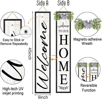 Double-sided Welcome to Our Home Wooden Sign Stand - Image 3