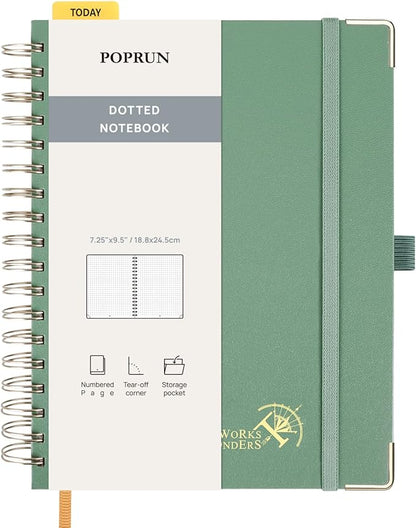 POPRUN Spiral Bullet Dotted Journal Notebook, 7-1/4" x 9-1/2" by POPRUN