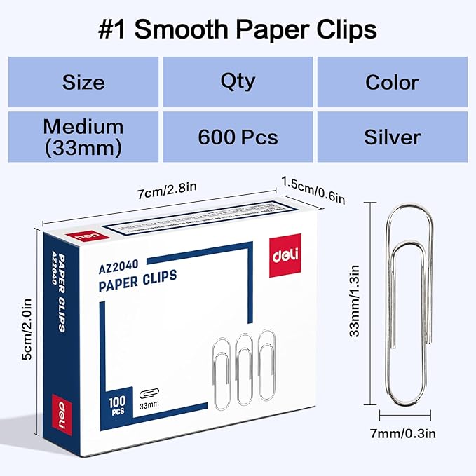 Deli #1 Smooth Paper Clips, 600 Medium Paper Clips, 6 Boxes of 100 Each - Image 2