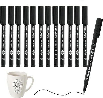 12 Pack Fine Point Black Permanent Marker Pens 0.6mm, Quick-Dry Waterproof Ink by Unknown