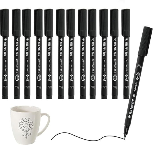 12 Pack Fine Point Black Permanent Marker Pens 0.6mm, Quick-Dry Waterproof Ink by Unknown