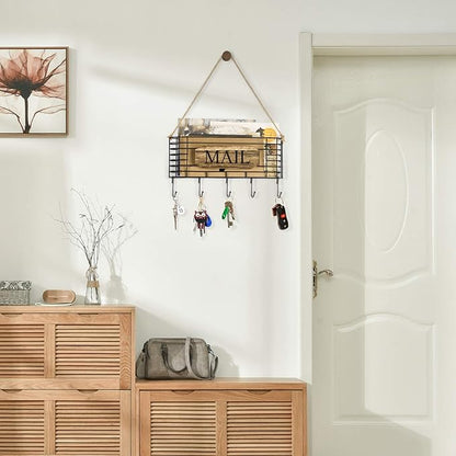 SRIWATANA Mail Holder, Rustic Mail Organizer Wall Mount Hanging Mail Sorter - Image 3