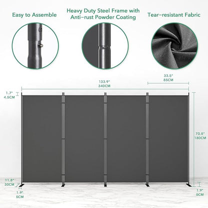 Helios&Hestia 4-Panel 6 ft Tall Indoor Folding Room Divider, Portable Privacy - Image 5
