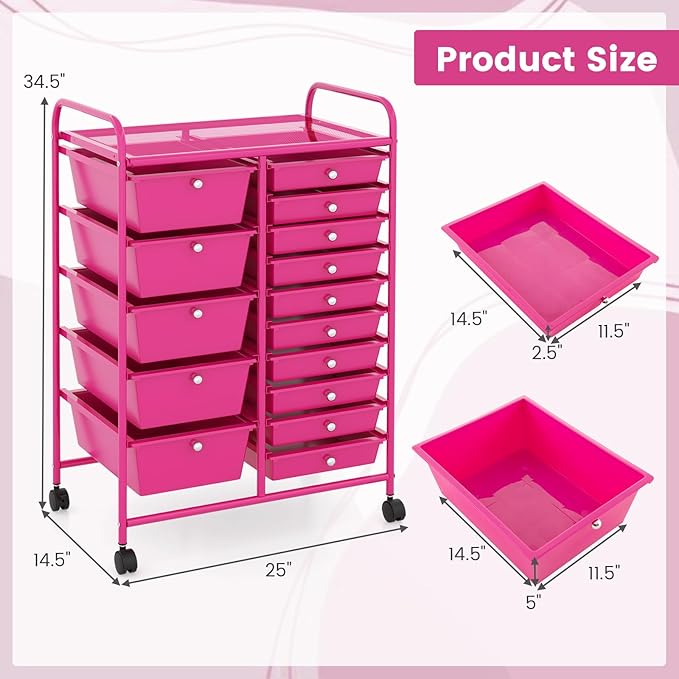 DORTALA 15-Drawer Rolling Storage Cart - Image 3