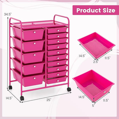 DORTALA 15-Drawer Rolling Storage Cart - Image 3