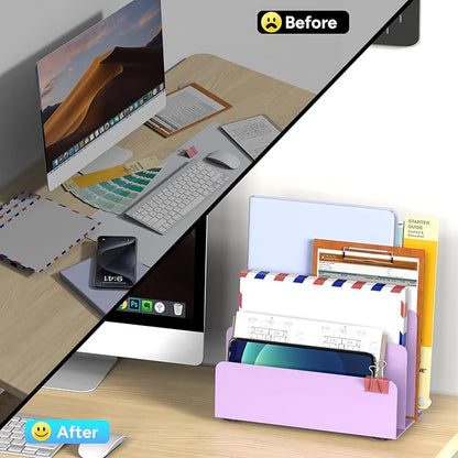 OUTIOE Mail Organizer Countertop, Small Desk File Organizer, Metal File Holder - Image 2