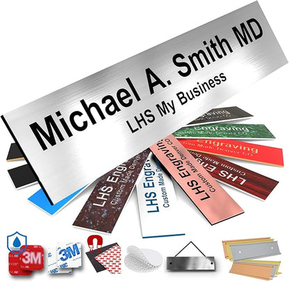 Door Name Plate Personalized for Office Brushed Steel Plastic Name Plate Black by LHS+My+Business