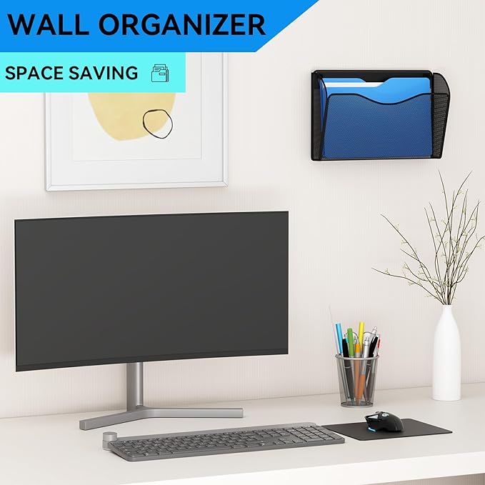 GDINDINFAN Single Pocket Wall File Holder, Mesh Hanging File Folder Paper - Image 2