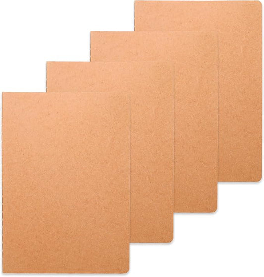 miikoul 4 Pack A5 Kraft Paper Notebook Lined Journal Bulk, 8.3 X 5.5 Inch by Welcometomiikoul