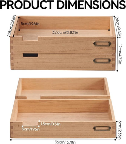 KIRIGEN Wood Desk Organizer Set of 2 Stackable Paper Tray Desktop Document - Image 6