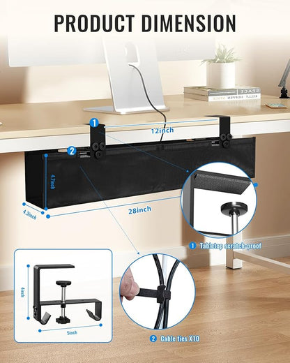 No Drill Cable Management Under Desk, Clamp/Screw Mount Cable Tray, Premium - Image 6
