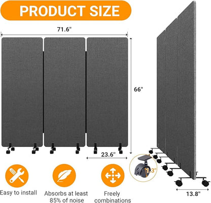 Soundproof Room Divider W/Wheels, 66in Office Dividers - Image 4