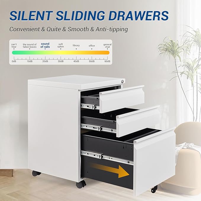Fesbos 3 Drawer Vertical File Cabinet, Mobile Filling Cabinet - Image 7