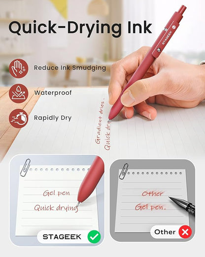 STAGEEK Red Gel Pens, Fine Point Retractable Smooth Writing Pens - Image 4