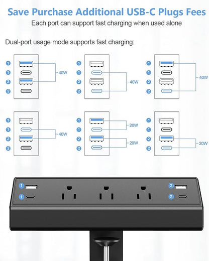 Desk Clamp Power Strip, 40W Fast Charging Station, Desktop Mount Surge Protector - Image 4