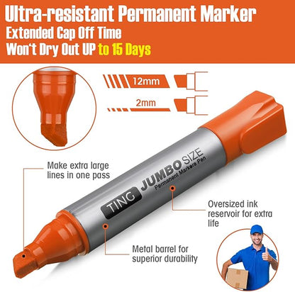 Fuutreo 10 Pack Jumbo Permanent Markers Bulk Large Chisel Tip Permanent Markers - Image 4