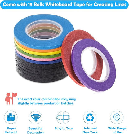 cridoz 15 Rolls Thin 1/8 Inch Whiteboard Tape, Low-Tack Paper Pinstripe Art - Image 2