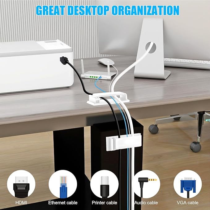 XHF 100 PCS Self Adhesive Cable Clips White, Wire Clips Cable Management Wire - Image 5