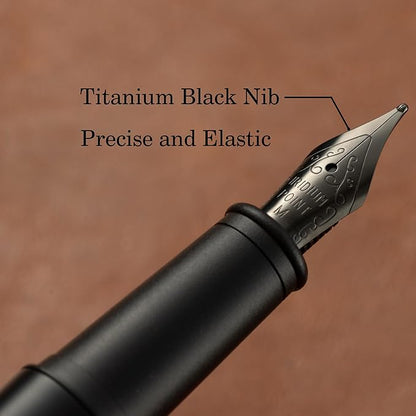 HUASHILAI Luxury Matte Black Forest Fountain Pen Set, Titanium Black Extra Fine - Image 6