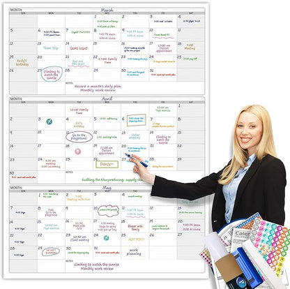 Dry Erase Vertical Three Month Laminated jumbo Wall Calendar, 46 x 63, Huge by PartyFunny