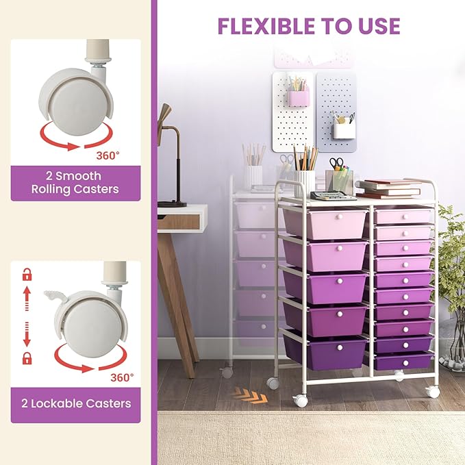 GOFLAME 15-Drawer Rolling Storage Cart, Craft Storage Cart - Image 5