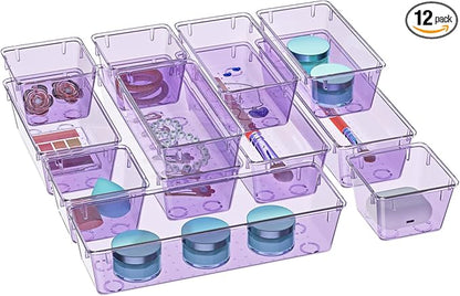 WOWBOX 12 Pack Clear Drawer Organizer Set, Acrylic Drawer Storage Trays by WOWBOX