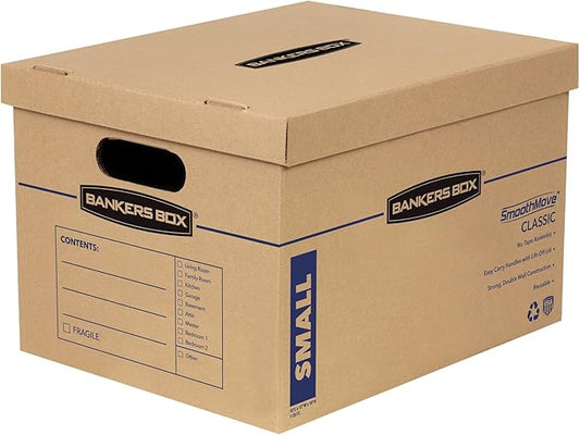 Bankers Box Small Classic Moving Box 15 Pack, Reinforced Handles, Tape-Free by BankersBox