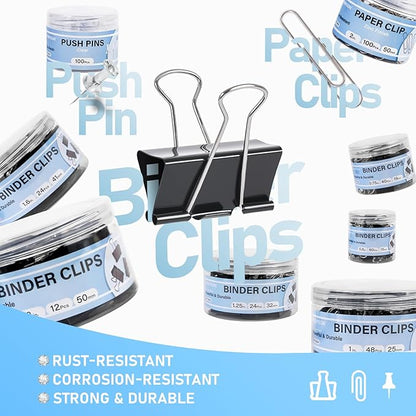 WORPSON 408 PCS Binder Clips Paper Clamps Assorted Sizes and Push Pins - Image 2