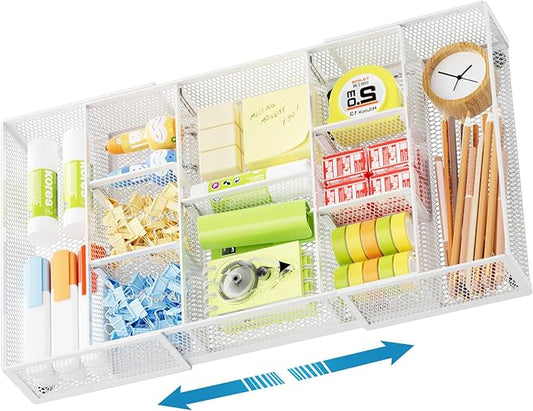 Marbrasse Expandable Desk Drawer Organizer, Mesh Drawer Organizer Tray by Marbrasse