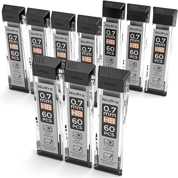 Nicpro 600 PCS Lead Refills 0.7mm HB #2 Break Resistant Mechanical Pencil by Nicpro