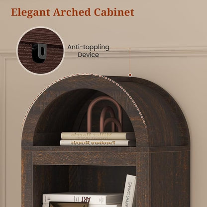 UPOSOJA 76" Tall Narrow Arched Bookcase, 7-Teir Mid-Century Modern Bookshelf - Image 4