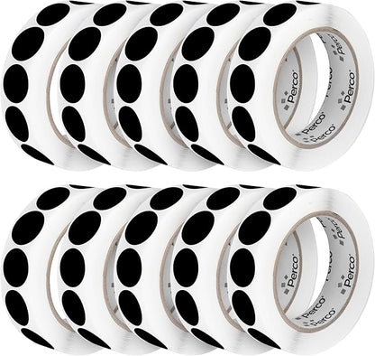 Perco Black 1-Inch Perforated Circle Dot Sticker Labels — 10 Rolls, 000 Round by Perco