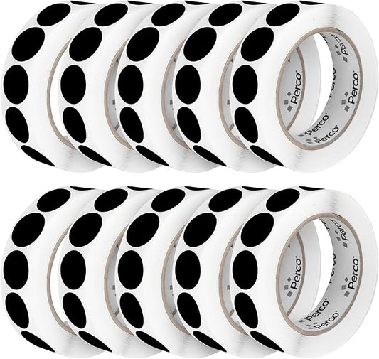 Perco Black 1-Inch Perforated Circle Dot Sticker Labels — 10 Rolls, 000 Round by Perco