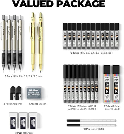 Nicpro 37PCS Gold Art Mechanical Pencil Set - Image 6