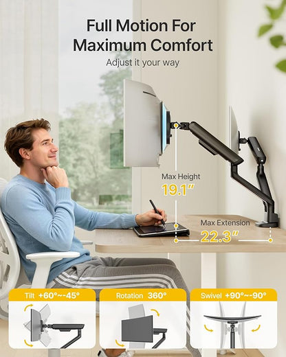 monTEK Dual Monitor Arm, Mechanical Spring Monitor Arm - Image 3