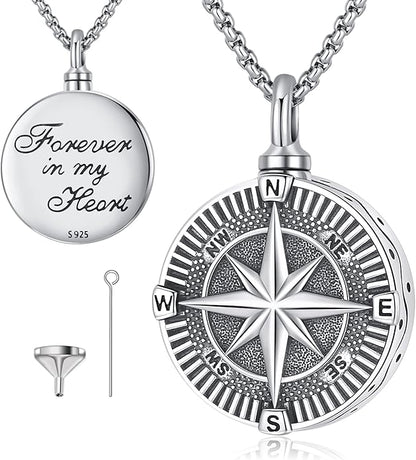 Compass Necklace for Women Men 925 Sterling Silver Pendant Urn Necklaces for by Eusense