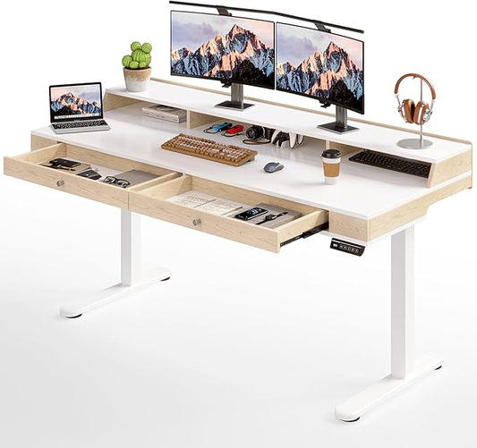 Standing Desk With Drawers, 55x23.6 Inch Electric Stand Up Workstation With by ONBRILL