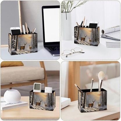 Famame Winter Wild Deer Snow Trees Pencil Holder - Image 4