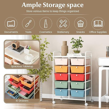 LDAILY 10 Drawer Rolling Cart, Storage Cart Organizer on Wheels, Drawer Cart - Image 5