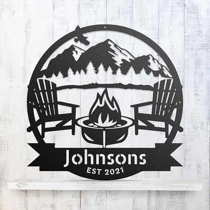 RealSteel Personalized Mountain Campfire Monogram Metal Sign – Custom Family - Image 3