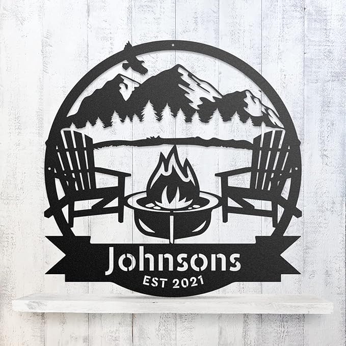RealSteel Personalized Mountain Campfire Monogram Metal Sign – Custom Family - Image 5