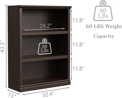 Bevfint 43 in Tall Bookcase, 3-Tier Bookshelf Open Storage, 33 inch Wide Floor - Image 3