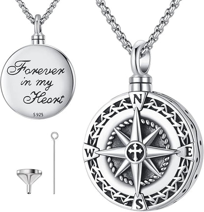 Compass Necklace for Women Men 925 Sterling Silver Pendant Urn Necklaces for by Eusense