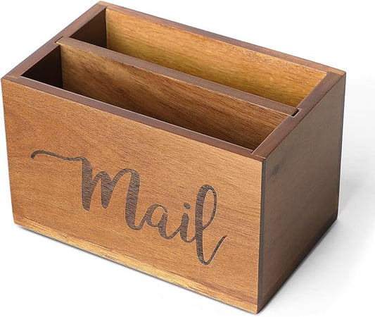 LBEMEY Mail Holder Storage Organizer Box, Acacia Wood Mail Organizer Countertop by LBEMEY