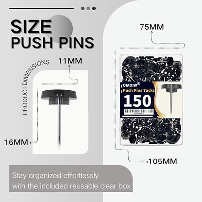 150 PCS Flat Black Push Pins for Wall Clear Thumb Tacks for Walls Flat - Image 6